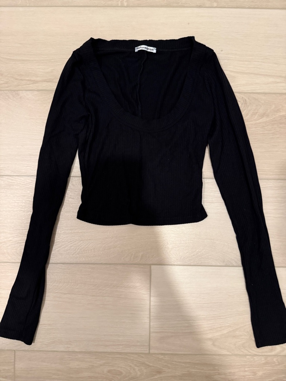 Reformation Black Ribbed Scoop Neck Top